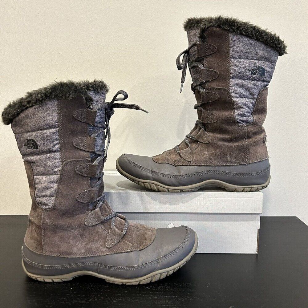 THE NORTH FACE 200 Gram Primaloft Brown & Gray Lace Up Boots Nuptse Purna II 10M